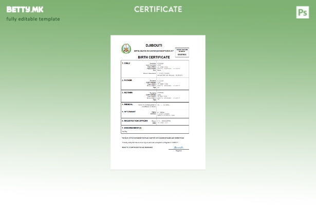 модерен стил Џибути извод од матична книга на родени Шаблон за Word и PDF шаблон